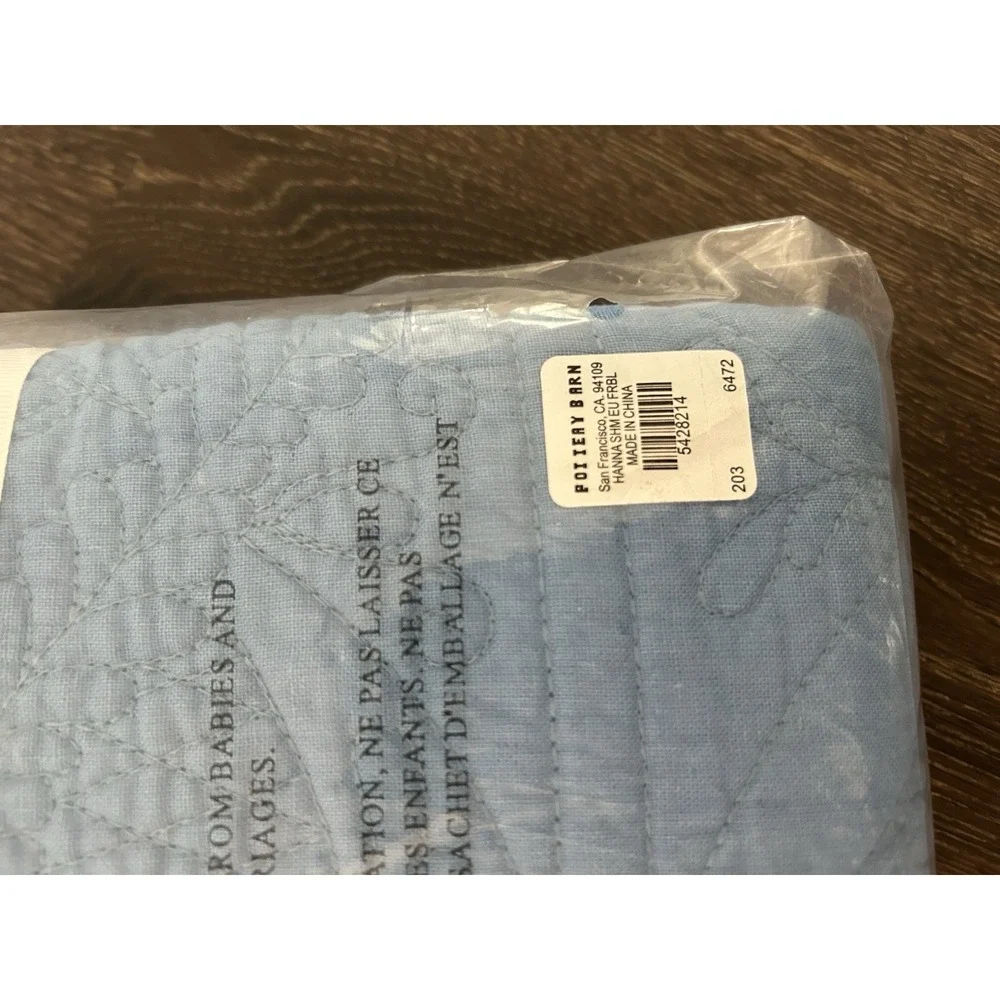 Pottery Barn Hanna Cotton Linen Quilted Euro Sham Blue NWT